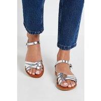 Dorothy Perkins Women's Aida Faux Leather Cross Strap Flat Sandals in Silver | Size: 3