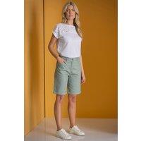 Klass. Women's Striped Cotton Blend Shorts in Khaki | Size: 22