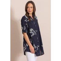 Klass. Women's Shimmer Embroidered Cotton Shirt in Navy | Size: 10