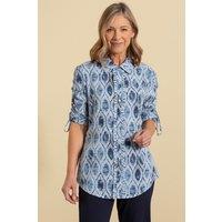 Anna Rose Women's Ruffle Trim Printed Blouse in Blue | Size: 18