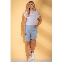Klass. Women's Striped Cotton Blend Shorts in Blue | Size: 22