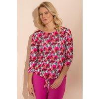 Klass. Women's Tie Front Floral Jersey Top in Pink | Size: Large