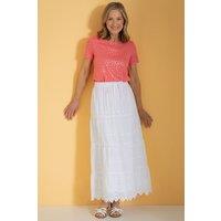 Anna Rose Women's Embroidered Eyelet Cotton Maxi Skirt in White | Size: 20