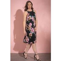 Klass. Women's Pleated Floral Print Halter Neck Dress in Black | Size: 14