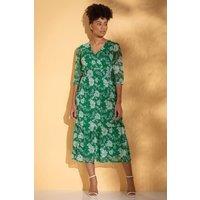 Klass. Women's Floral Printed Chiffon Midaxi Dress in Green | Size: 14