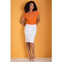 Klass. Women's Button Front Stretch Skirt in White | Size: 18
