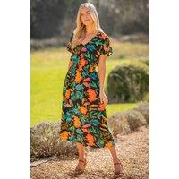 Klass. Women's Exotic Floral Print Midi Dress in Black | Size: 22