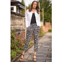 Klass. Women's Zebra Print Tie Hem Cropped Trousers in Black | Size: 20