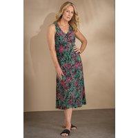 Anna Rose Women's Leaf Print Plisse Button Dress in Black | Size: 18