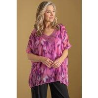 Anna Rose Women's Crochet Trim Kimono Top in Pink | Size: Medium