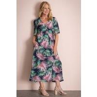 Anna Rose Women's Leaf Print Shirt Midi Dress in Navy | Size: 16