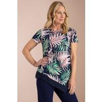 Anna Rose Women's Textured Leaf Print Top With Necklace in Navy | Size: Medium