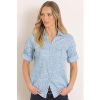 Klass. Women's Floral Printed Cotton Denim Blouse in Light Blue | Size: 22