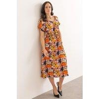 Klass. Women's Printed Smocked Waist Midi Dress in Black | Size: 12