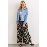 Klass. Women's Floral Print Wide Leg Trousers in Black | Size: 20