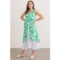 Klass. Women's Botanical Print Layered Sleeveless Midi Dress in Green | Size: 16