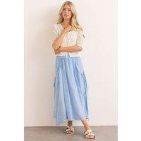 Klass. Women's Linen Blend Pull On Midi Skirt in Blue | Size: XL