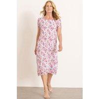Anna Rose Women's Floral Print Pleated Dress in White | Size: 2XL