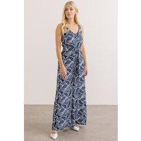 Klass. Women's Sleeveless Printed Wide Leg Jumpsuit in Navy | Size: 20
