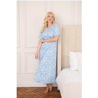 Camille Women's 100% Cotton Classic Full Length Short Sleeved Nightdress in Light Blue | Size: 22-24