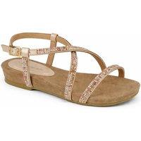 Leather Collection Women's Diamante T Bar Flat Sandal with Buckle Strap in Light Pink | Size: 4