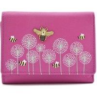 Mala leather Women's Moonflower Compact Bee & Floral Leather RFID Purse in Bright Pink