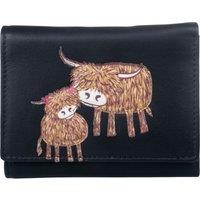 Mala leather Women's Highland Cow Mother & Daughter Leather Trifold RFID Purse in Black