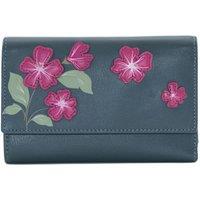 Mala leather Women's Sakura Floral Large Leather Tri-Fold Purse in Navy