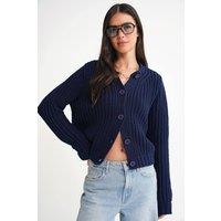 MixRay Women's Textured Ribbed Knit Cardigan with Buttons in Navy