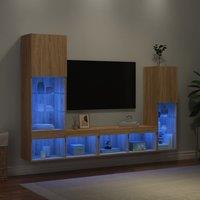 Berkfield Home 4 Piece TV Wall Units with LED Sonoma Oak Engineered Wood in Brown