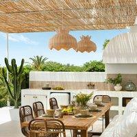 Living and Home Handwoven Rattan Pendant Light Fitting with Floral-Inspired Design in Natural