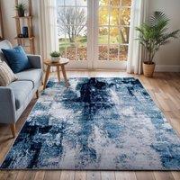 Livabliss Wanderlust-Abstract Blue Grey Black Modern Marble Living Dining Bedroom Rug in Dark Blue | Size: 140 cm x 200 cm