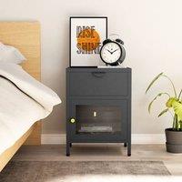Berkfield Home Nightstand Anthracite 40x30x54.5 cm Steel & Glass in Black