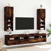 Berkfield Home TV Cabinets with LED Lights 2 pcs Smoked Oak 30.5x30x102 cm in Brown