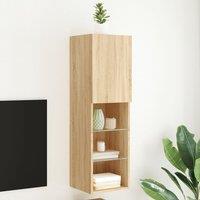 Berkfield Home TV Cabinet with LED Lights Sonoma Oak 30.5x30x102 cm in Brown