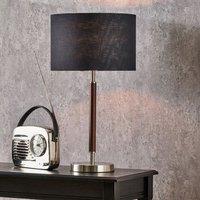 Ruma Silver & Wood Effect Table Lamp with Black Shade
