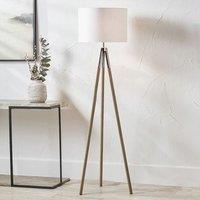 Ruma Metal & Wood Grain Tripod Floor Lamp in Grey