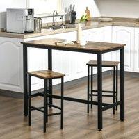 HOMCOM 3 Piece Industrial Bar Table Set Breakfast Table with 2 Stools in Brown