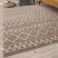 THE RUGS Soft Tangier Shaggy Rugs & Runners Beige & Ivory Living Room | Size: 140 cm x 200 cm