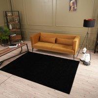 THE RUGS Soft Plain High Pile Shaggy Rugs & Runners Living Room Bedroom 380 in Black | Size: 80 cm x 300 cm