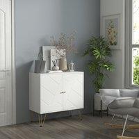 HOMCOM Modern Storage Cabinet with 2-tier Door Cupboard & Golden Hairpin in White