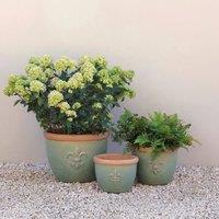 Primrose Fiore Fleur De Lys Patterned Ceramic Planter in Green | Size: Large