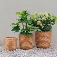 Primrose Wrapped Rope Design Concrete Planter in Brown | Size: Large