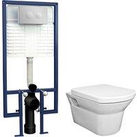 Balterley Wall Hung Toilet Pan Seat Concealed Cistern Push Button Plate 400mm in White