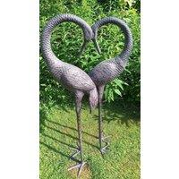 Inspirational Gifting Pair of Love Cranes Garden Ornaments Aluminium with Bronze Finish 1m tall