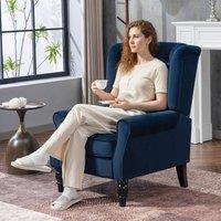 HOMCOM Retro Accent Chair Wingback Armchair with Wood Frame for Living Room in Dark Blue | Size: 1 Seater