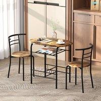 HOMCOM Breakfast Bar Table & Stools Set, Dining Room Set with Shelf in Dark Brown