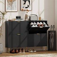 HOMCOM Slim Shoe Storage Cabinet with Flip Drawers for Hallway in Black