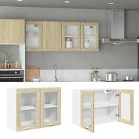 Berkfield Home Hanging Glass Cabinet Lyon Sonoma Oak 80x31x60 cm Engineered Wood in Brown | Size: 80 x 31 x 60 cm