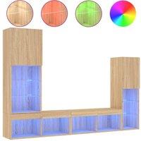 Berkfield Home 4 Piece TV Wall Units with LED Sonoma Oak Engineered Wood in Brown